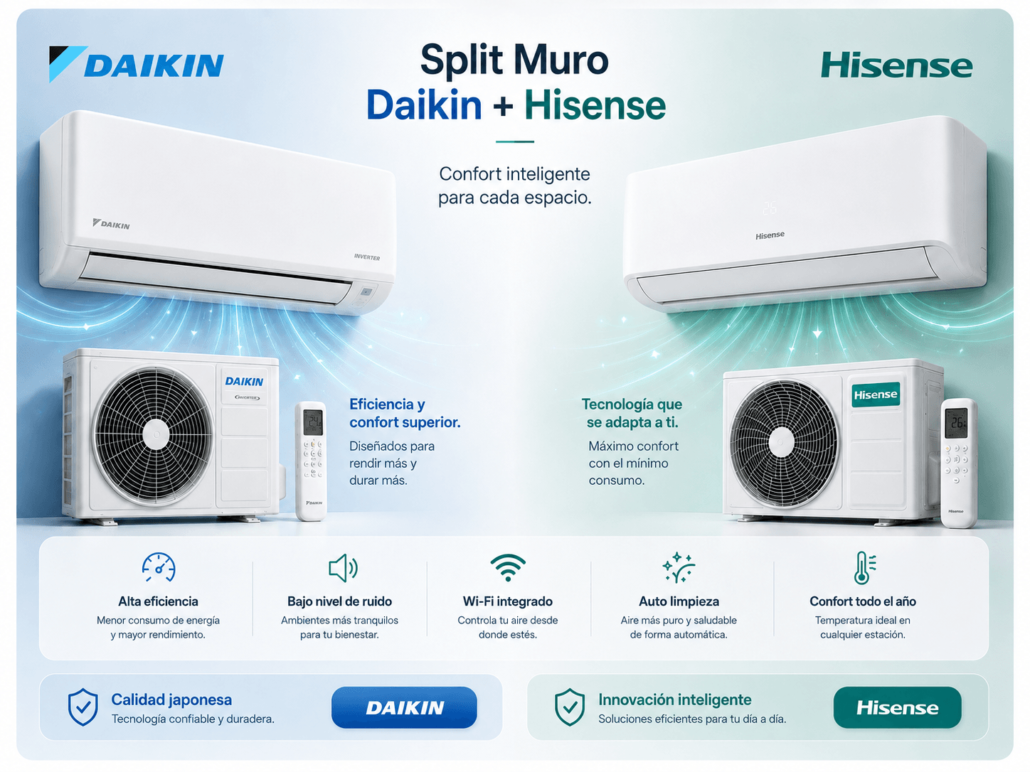 Equipos Split Muro Daikin y Hisense